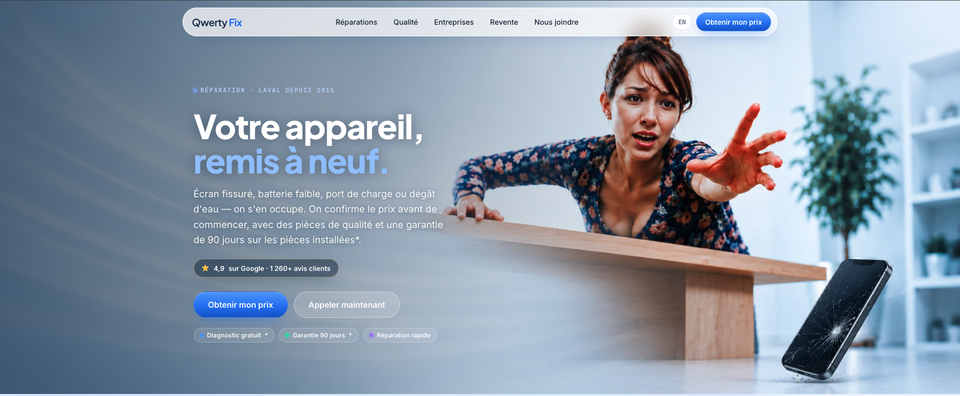 Qwerty Fix — phone repair website built by Nexora, live at qwertyfix.com